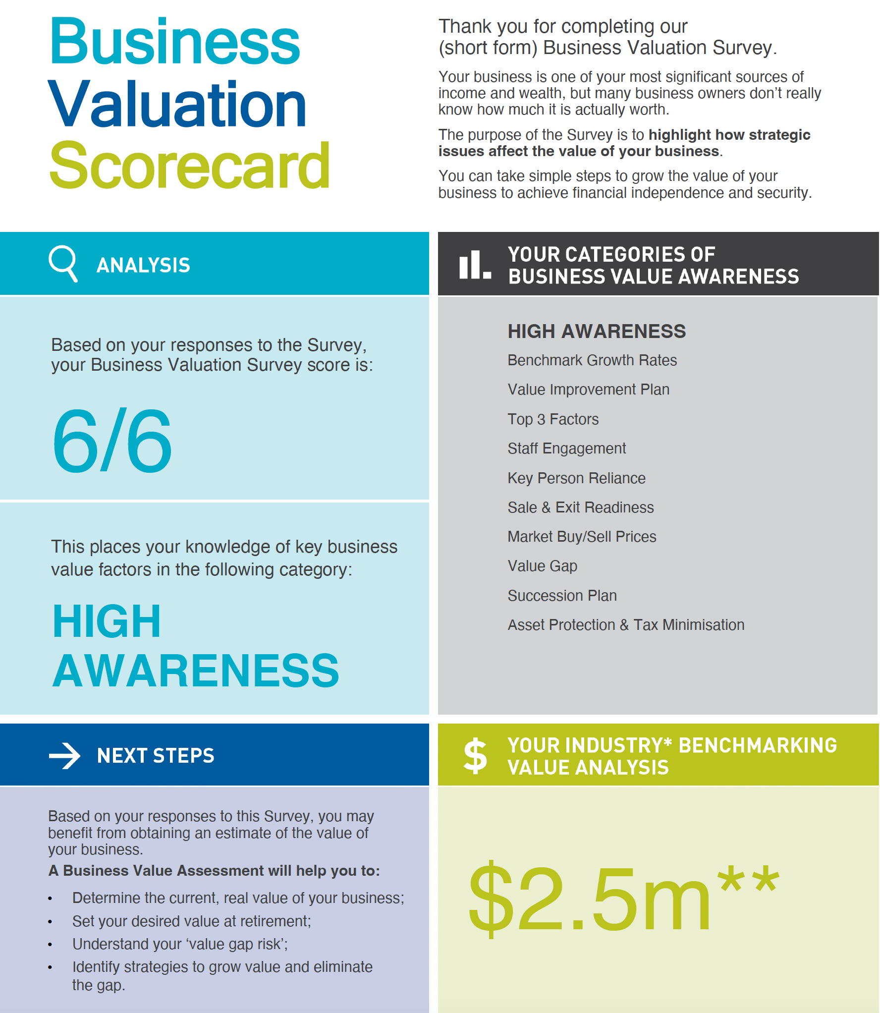 IBV Business Valuation Scorecard showing the business risk factors considered in the survey