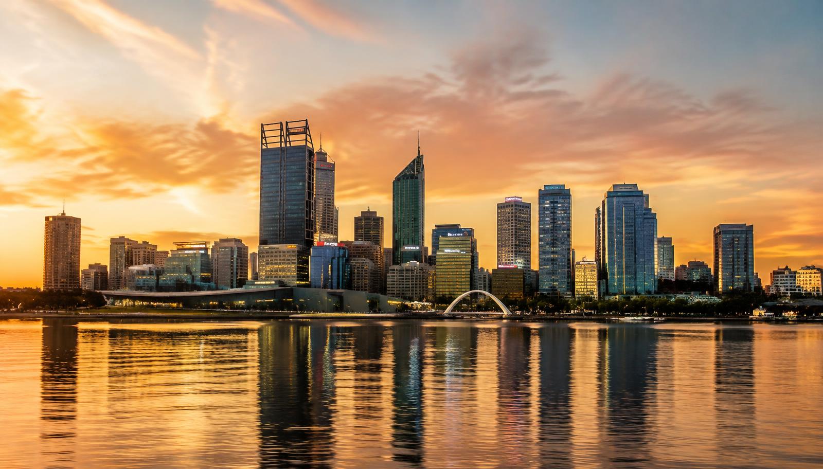 Perth CBD skyline across the Swan River — illustrative city image