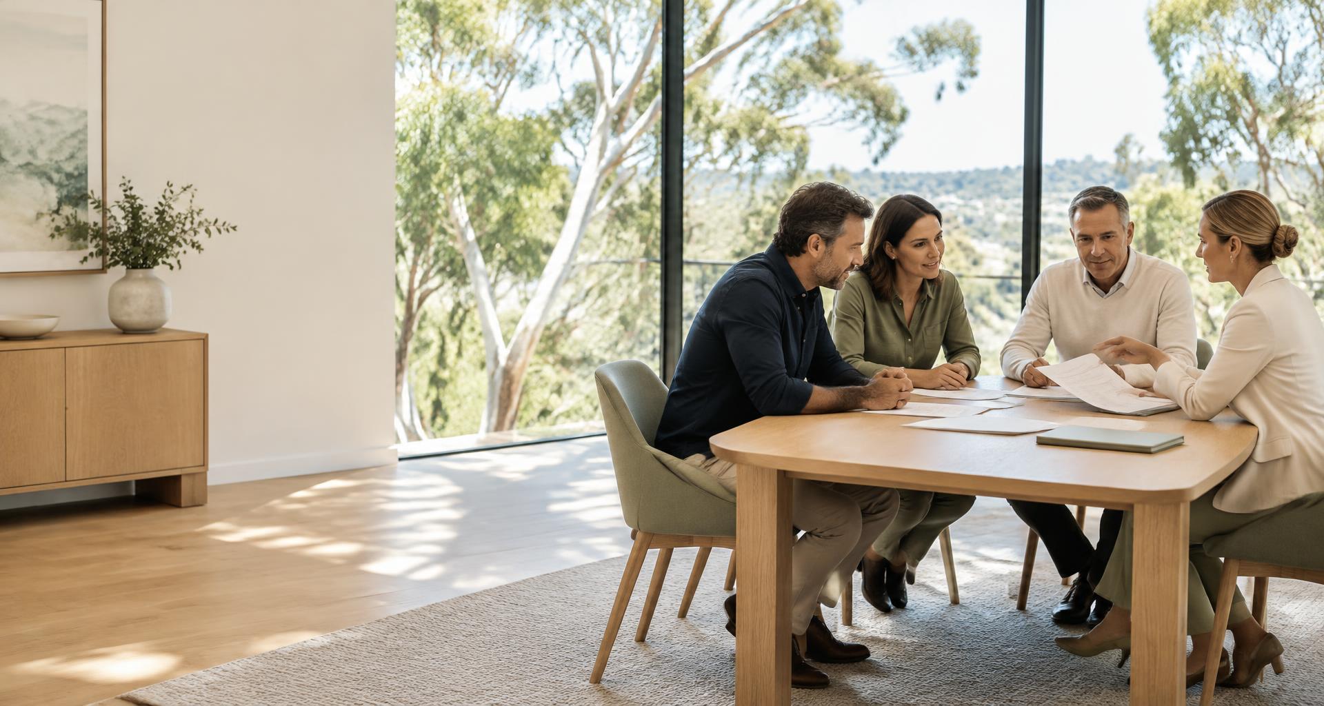 Illustrative business consultation in a bright Australian meeting room