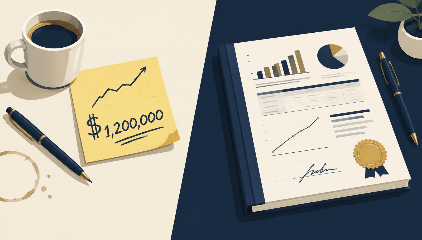 Illustrative contrast between an informal handwritten estimate and a signed, sealed valuation report