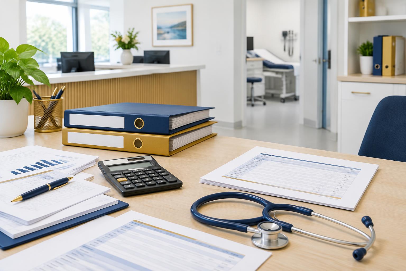 Illustrative practitioner contracts and billing records in a healthcare practice office